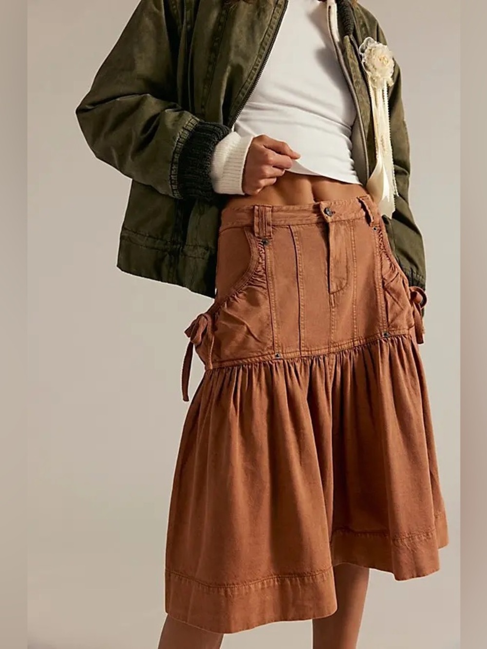 Free People We The Free Tuff and Tumble Midi Skirt Size M